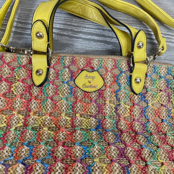 Vintage Juicy Couture Crossbody Purse Woven Straw Rainbow Stitch Hobo Crossbody - Picture 5 of 11